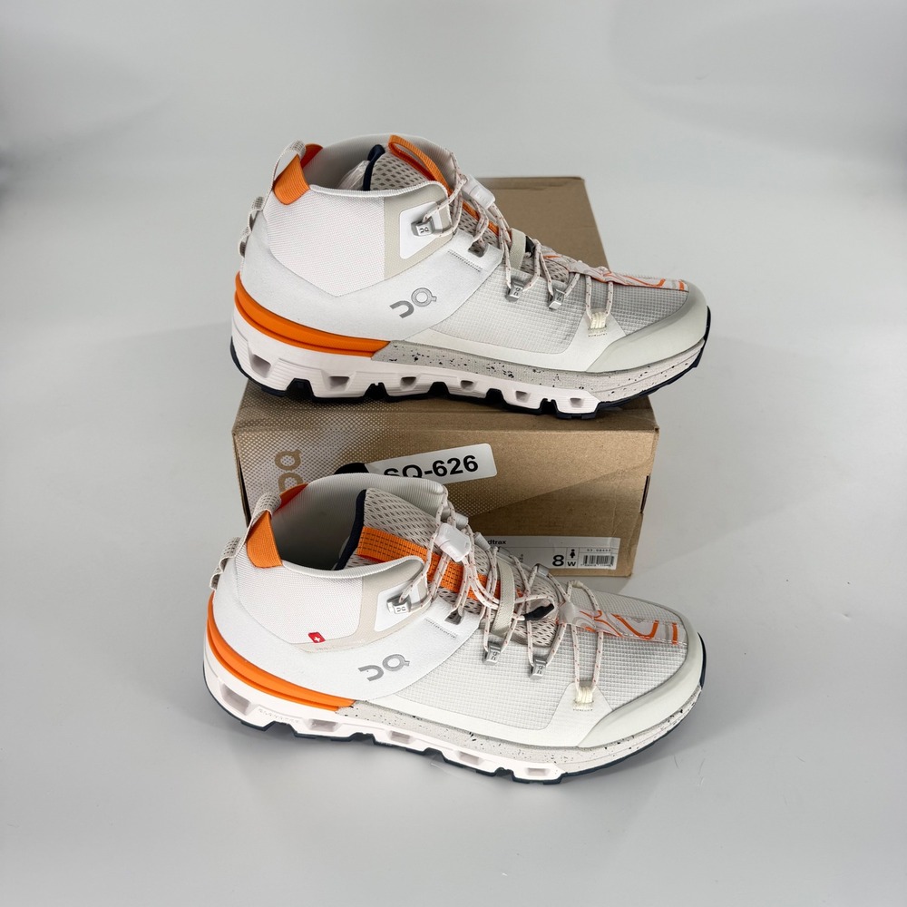NEW On Running Cloudtrax Hiking Boots Frost White Orange 53.98452 Womens 8